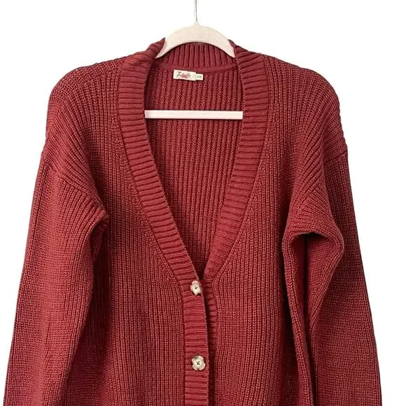 Faherty Cozy Boyfriend Cardigan Women's Size M Ribbed Jackson V Neck Henna NEW - Picture 3 of 8